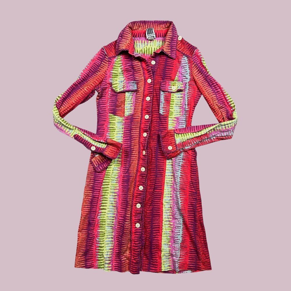 Scanty Colorful Bright Graphic Cotton Collared Dress Women's Size Small